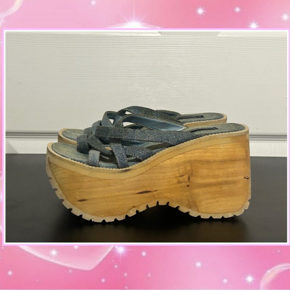 Vintage 90s y2k Chunky Platform Wooden Wedge